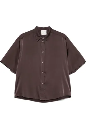 FORTE FORTE Bluser & Skjorter, Dame, Brun, L, Satin, Silke Satin Halværmet Skjorte