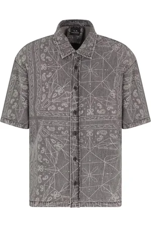 Armani Exchange Skjorte, Herre, Sort, L, Bomuld, Mønstret kortærmet skjorte