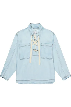 Munthe Bluser & Skjorter, Dame, Blå, S, Denim, Denim Skjorte Bluse med Bindedetalje
