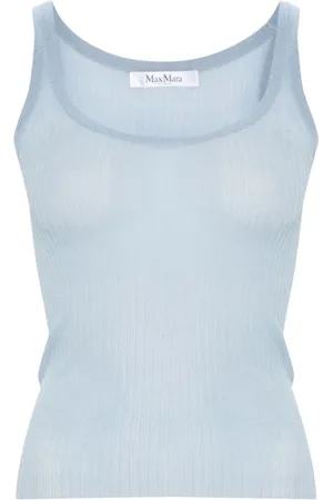 Max Mara Top, Dame, Blå, M, Tyl, Silkestrikket blå top