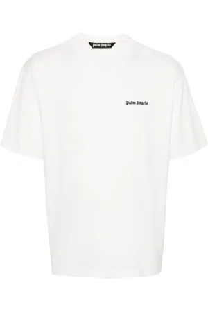 Palm Angels Top, Herre, Hvid, M, Uld, Logo Print Crew Neck T-shirt
