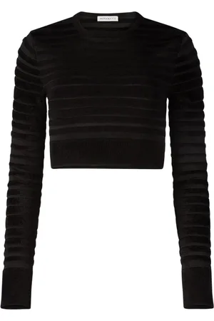 Nina Ricci Strik, Dame, Sort, XL, Tonal Stripe Cropped Top