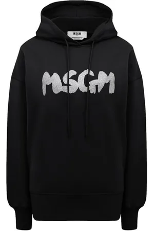 Msgm Sweathshirts & Hoodies, Dame, Sort, L, Bomuld, Glitter Brushed Logo Bomulds Hættetrøje
