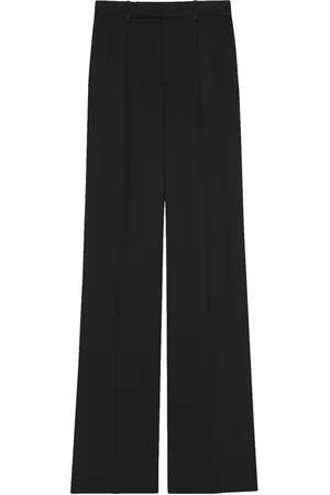 Saint Laurent Bukser, Dame, Sort, M, Læder, Luksuriøse læderbukser med vidde