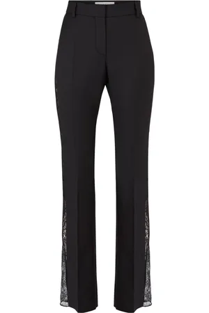 Nina Ricci Bukser, Dame, Sort, XL, Uld, Lace-trimmed Wool Straight Pants