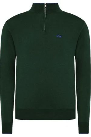La Martina Strik, Herre, Grøn, 2XL, Grøn Akryl Halv-Zip Sweater med Logo