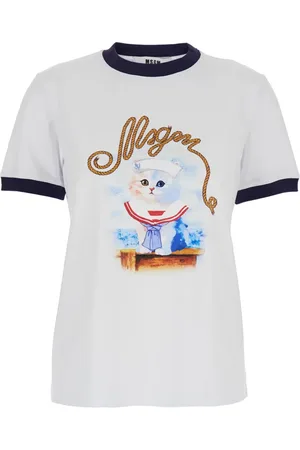 Msgm Top, Dame, Hvid, L, Bomuld, Logo Print Crewneck T-Shirt