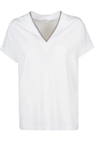 Brunello Cucinelli Top, Dame, Hvid, S, Bomuld, C159 Tee