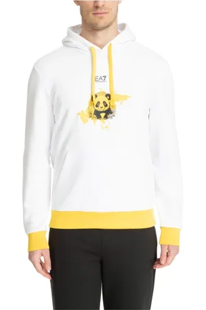 EA7 Sweathshirts & Hoodies, Herre, Hvid, M, Bomuld, Mønstret Snørelukning Hættetrøje med Lomme