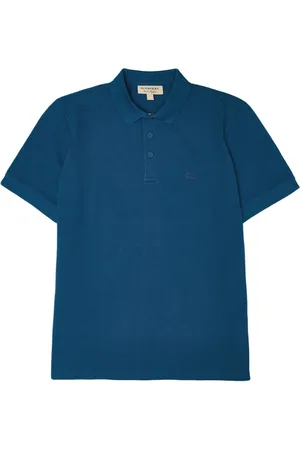 Burberry Top, Herre, Blå, S, Bomuld, Dyb Teal Bomuldspolo Skjorte med Logo