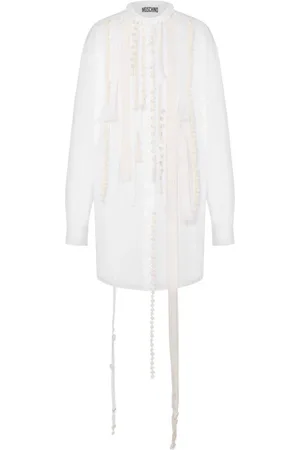 Moschino Kjole, Dame, Hvid, XS, Hvid Kjole med Lange Ærmer