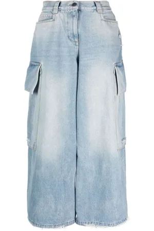 Palm Angels Jeans, Dame, Blå, W26, Denim, Denim Jeans med lynlås og knaplukning