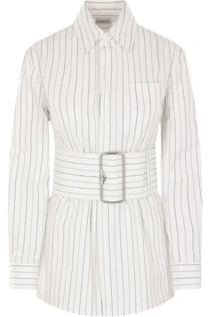 Burberry Bluser & Skjorter, Dame, Hvid, 2XS, Bomuld, Stribet bomuldsskjorte med overdimensioneret spænde