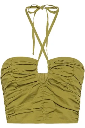 FORTE FORTE Top, Dame, Grøn, XS, Bomuld, Draperet Cotton Bustier Top