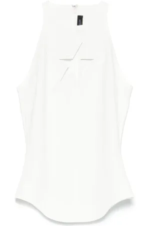 MUGLER Top, Dame, Hvid, M, Ærmeløs Kjole med Udskæringer og Rund Hals