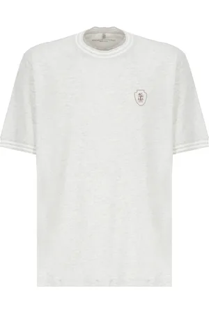 Brunello Cucinelli Top, Herre, Hvid, S, Bomuld, Logo Broderet Crewneck T-shirt