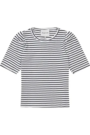 Munthe Top, Dame, Sort, 2XL, Bomuld, Stribet T-shirt med pufærmer
