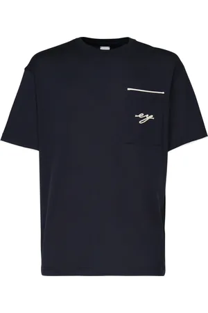 ELEVENTY Top, Herre, Blå, L, Bomuld, Bomulds T-shirt med Lommebroderi