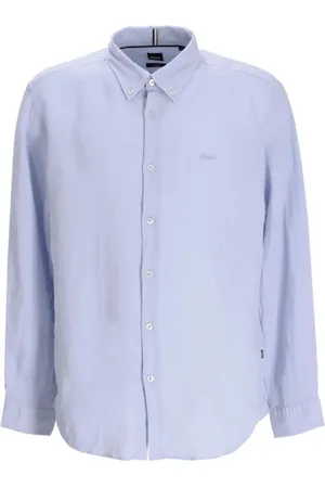 HUGO BOSS Skjorte, Herre, Blå, XL, Linned, Pastelblå Linned Logo Broderet Skjorte
