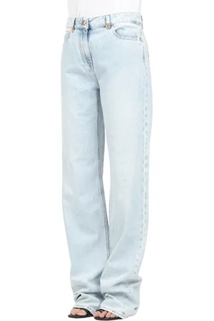 Elisabetta Franchi Jeans, Dame, Blå, W28, Denim, Palazzo Jeans med juveldetaljer