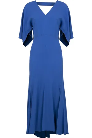 Victoria Beckham Kjole, Dame, Blå, 2XS, Asymmetrisk V-udskæring Kjole