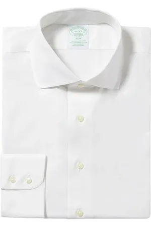Brooks Brothers Skjorte, Herre, Hvid, XL, Bomuld, Slim-Fit Non-Iron Stretch Bomuldsskjorte med Engelsk Spread-krave