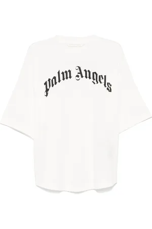 Palm Angels Top, Dame, Hvid, XS, Bomuld, Curved Logo Tee