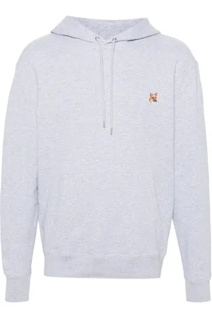 Maison Kitsuné Sweathshirts & Hoodies, Herre, Grå, XL, Bomuld, Fox Head Patch Regular Hættetrøje