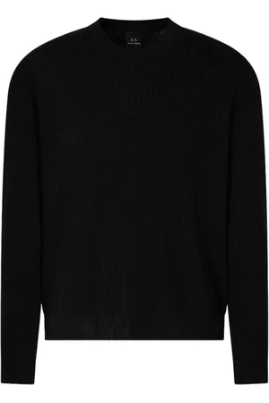 Armani Exchange Strik, Herre, Sort, L, Rundhals sweater Langærmet viskoseblanding