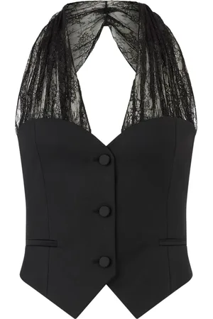 Nina Ricci Top, Dame, Sort, 4XL, Vest med Chantilly Blonde Stropper