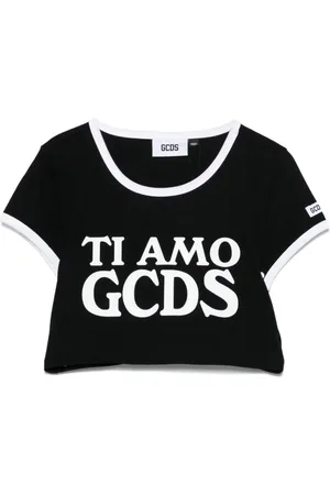 GCDS Top, Dame, Sort, M, Sort Crew Neck Kortærmet Top