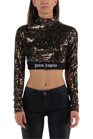 Palm Angels Top, Dame, Flerfarvet, XS, Sequin Logo Tape Langærmet Skjorte