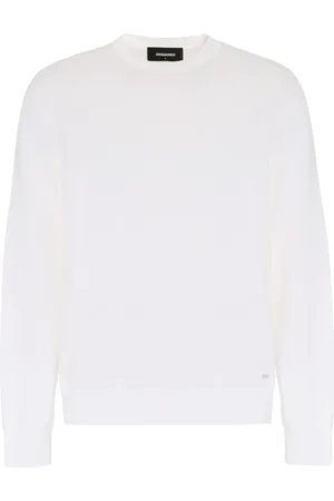 Dsquared2 Strik, Herre, Hvid, XL, Bomuld, Ribbet Bomuld Crew-Neck Sweater
