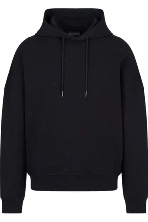 Emporio Armani Sweathshirts & Hoodies, Herre, Blå, M, Bomuld, Double Jersey Hættetrøje med Micro Eagle All Over