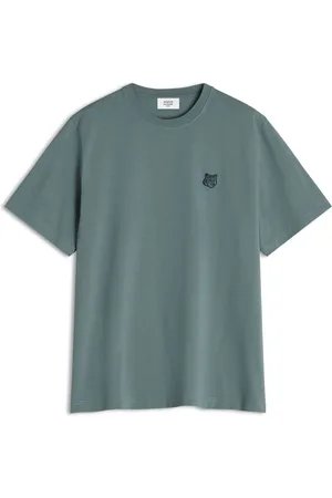 Maison Kitsuné Top, Herre, Blå, S, Bomuld, Ræv Hoved Patch T-shirt