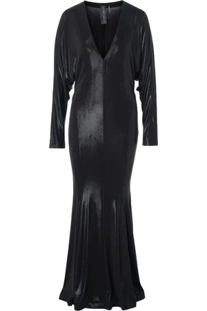 Norma Kamali Kjole, Dame, Sort, XS, Polyester, Sort V-Neck Fishtail Maxikjole