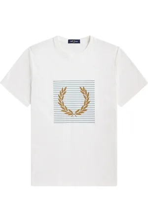 Fred Perry Top, Herre, Hvid, XL, Bomuld, Stripet Laurel Wreath Jersey Skjorte