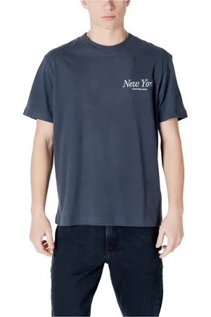 Calvin Klein Top, Herre, Blå, XL, Bomuld, Blå Bomulds T-shirt Rund Hals Kort Ærme