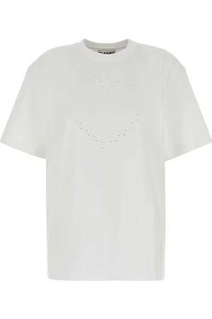 Ganni Top, Dame, Hvid, XS, Uld, Hjerte Drop Shoulder T-shirt