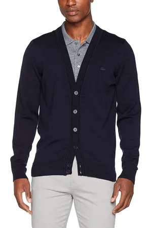 Lacoste Strik, Herre, Blå, XL, Uld, Uld Cardigan Sweater