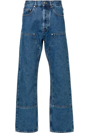Palm Angels Jeans, Herre, Blå, W30, Denim, Blå denim jeans med kontrastsyninger og patch-detaljer