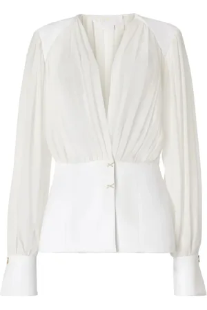 GENNY Bluser & Skjorter, Dame, Hvid, S, Georgette Silke Skjorte V-Hals Bluse