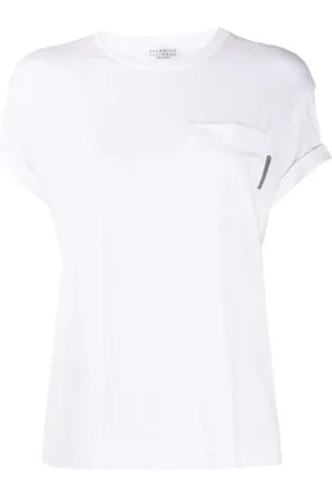 Brunello Cucinelli Top, Dame, Hvid, L, Bomuld, Girocollo M/Corta T-Shirt