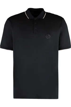 Giorgio Armani Top, Herre, Blå, XL, Bomuld, Ribbet Polo Skjorte i Bomuldsblanding