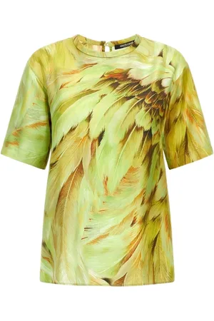 Roberto Cavalli Top, Dame, Grøn, XS, Fjerprint T-shirt