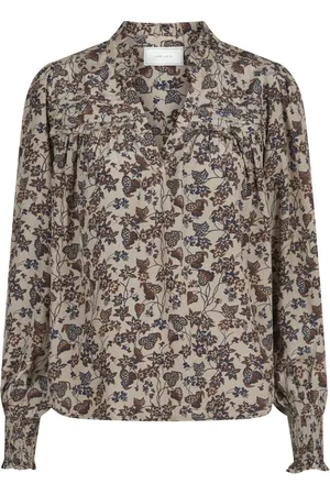 Neo Noir Bluser & Skjorter, Dame, , S, Mørk Taupe Bluse med Smockmanchetter