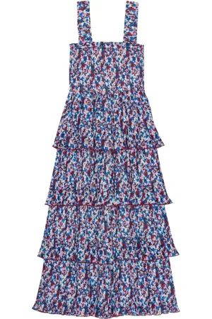 Ganni Kjole, Dame, Flerfarvet, L, Polyester, Flounce Smock Midi Kjole