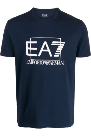 EA7 Top, Herre, Blå, XL, Bomuld, Logo Bomulds T-shirt