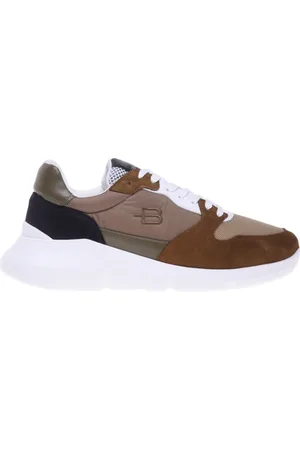 BALDININI Sko, Herre, Flerfarvet, 42 1/2 EU, Suede, Cognac suede and white mesh trainer