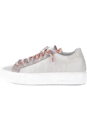 P448 Sko, Dame, Flerfarvet, 37 EU, Læder, Pink læder sneakers med glitterdetaljer